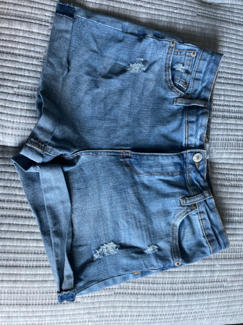 Love Tree Blue Distressed Denim Shorts Women Small Rolled Hem.